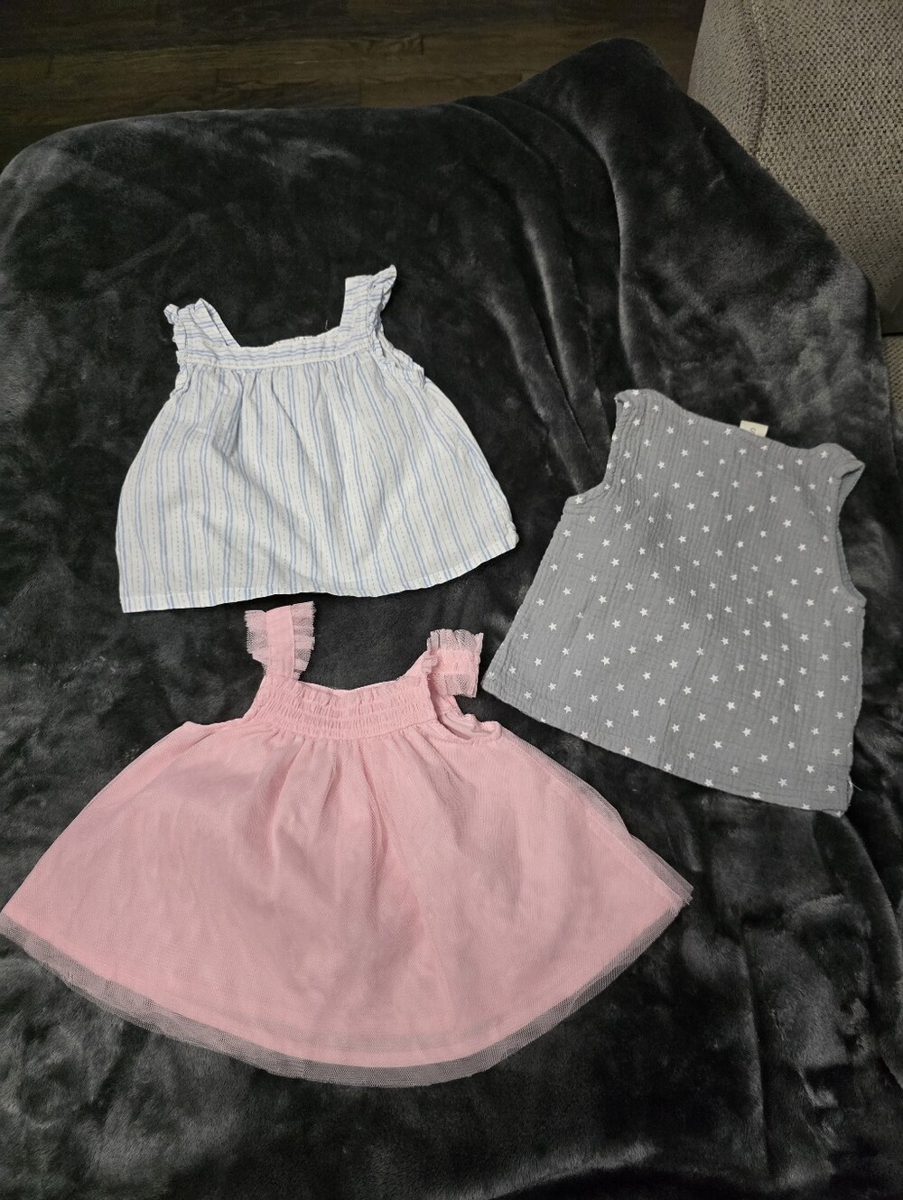 Baby Girls' Tank Tops and Pink Tulle Dress Set - Blue Stripe, Gray Star, Pink